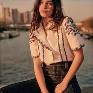 Sézane Dalhia Blouse Size 38 Cotton Linen Blend